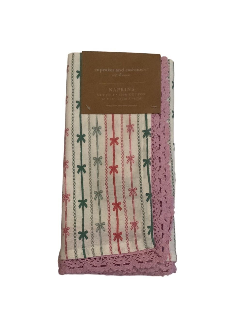 Cupcakes & Cashmere Bows And Beads Set Of 4 Napkins New